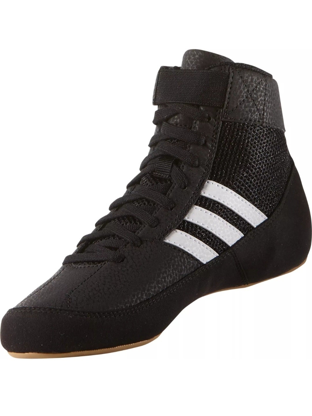 adidas Kids Black High-Top Wrestling Sneakers with White Stripes